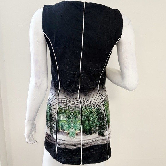 Vintage Y2K Save the Queen Euro Black & Green Sleeveless Garden Print Mini Dress - Picture 3 of 8